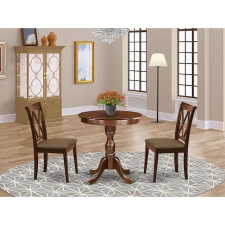 East West Furniture 3 Piece Eden Dining Room Table Set - Mahogany ESCL3-MAH-C